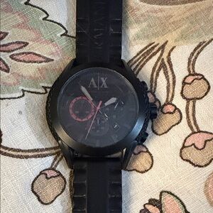 Armani Exchange Black Chronograph Watch black rubber watch band men’s